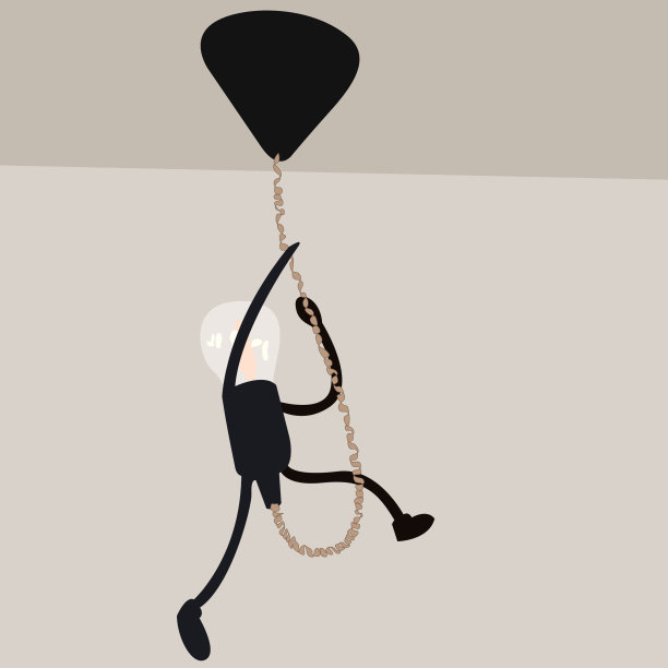 灯的形状是一个娃娃，灯的头沿着绳子爬到天花板上图片下载