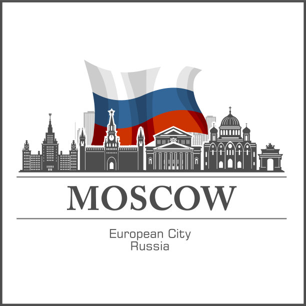 莫斯科城市天际线黑白剪影图片下载