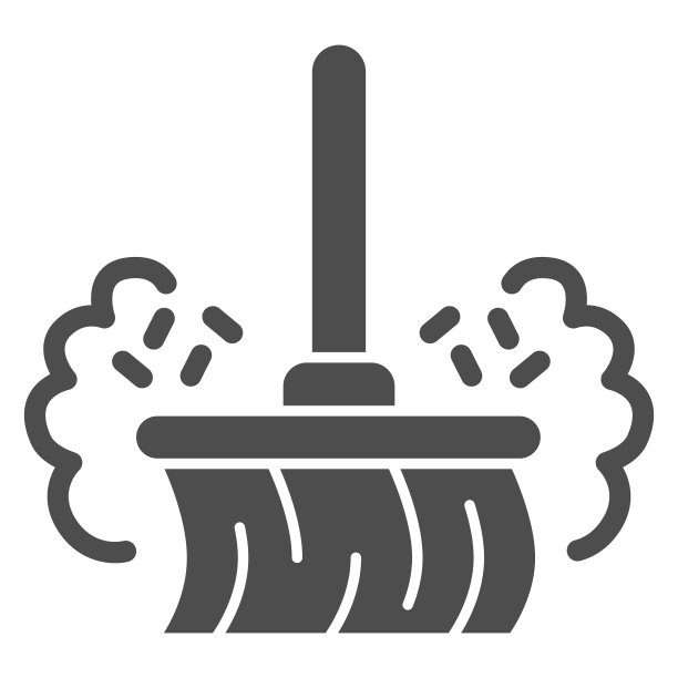 扫帚和灰尘固体图标，过敏概念，灰尘过敏标志的白色背景，扫帚在灰尘云图标在象形风格的移动概念和网页设计。矢量图形。图片下载