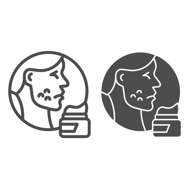 皮疹在脸上和霜线和固体图标，过敏概念，皮肤问题痤疮标志在白色的背景，皮肤妇女与过敏图标轮廓风格的手机和网页设计。矢量图形。图片下载