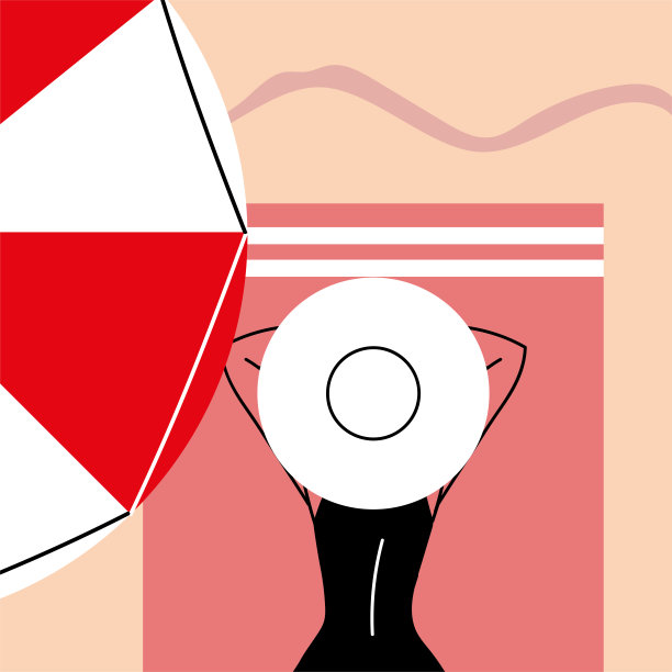 女人戴着面具在海滩上晒太阳图片下载