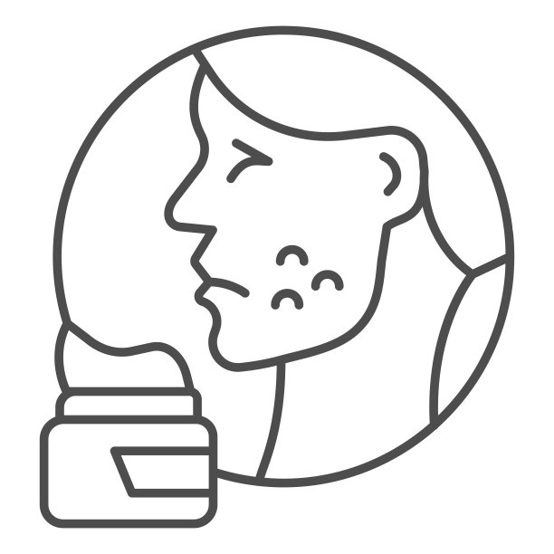 皮疹在脸上和霜细线图标，过敏概念，皮肤问题痤疮的白色背景上的标志，皮肤妇女与过敏图标轮廓风格的手机和网页设计。矢量图形。图片下载