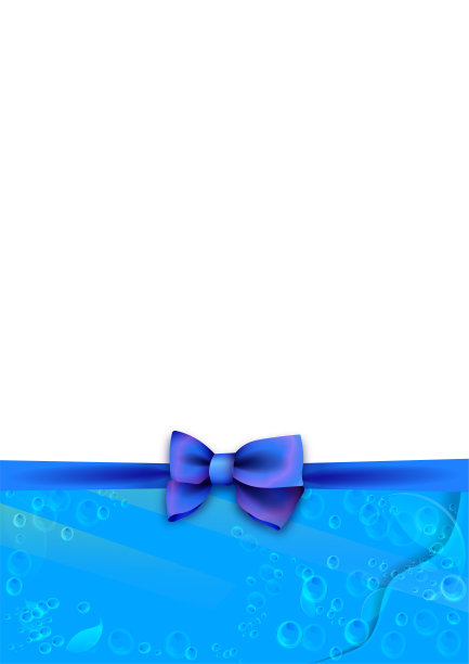 模板，节日背景与蓝色丝绸蝴蝶结和丝带在航海风格与水元素。明信片的礼物布局。向量图片下载