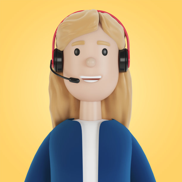 年轻女子戴着耳机。在线助理。顾客和经营者的概念。web页面全天候技术支持。3 d演示。图片下载
