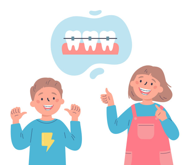 带着牙套的时髦小孩。牙科保健图片下载