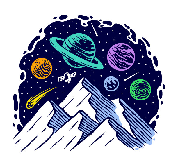 山在宇宙矢量插图图片下载