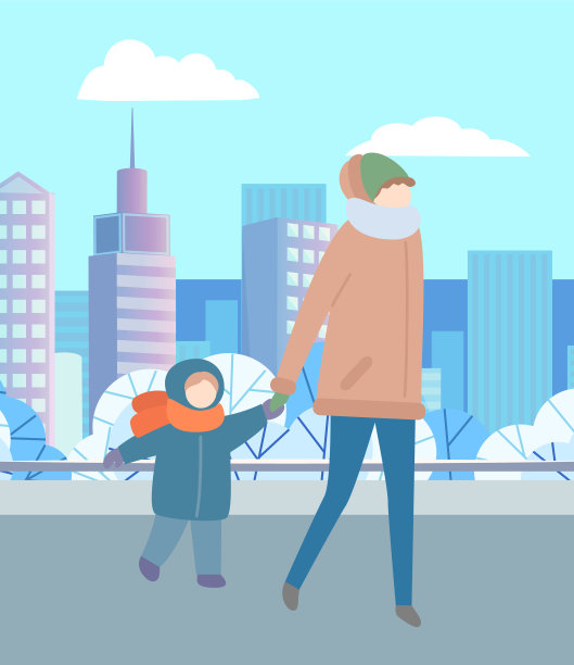 女人和孩子一起在城市公园散步图片下载