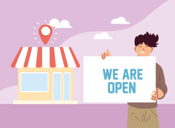 一个人在他当地的生意和开放的旗帜图片下载