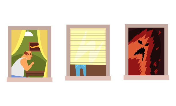 邻居在窗口设置，不同的情况在公寓卡通风格矢量插图图片下载