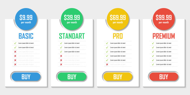 一套定价方案。模板表在平面设计。表格关税旗帜的网站和应用程序。图片下载