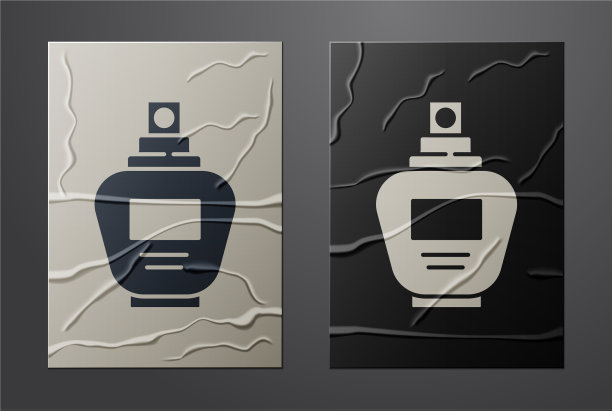 白色香水图标孤立在皱巴巴的纸上图片下载