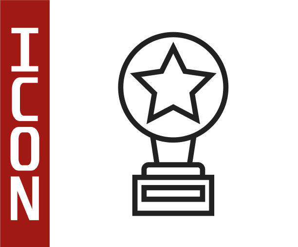 黑色线电影奖杯图标孤立在白色图片下载