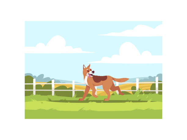 牧羊犬跑出半平面矢量插画图片下载