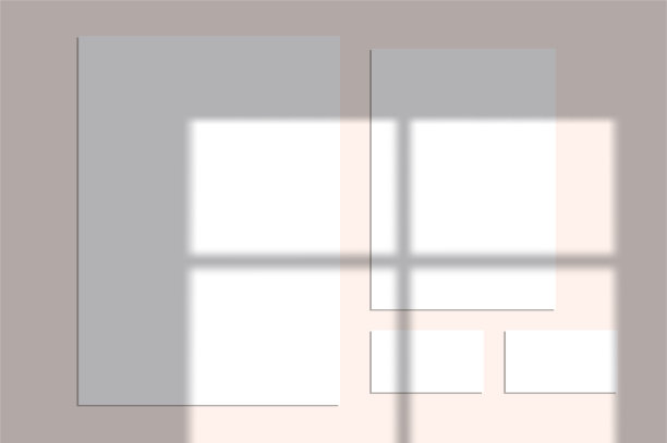 矢量模拟的白色空白垂直纸。阴影叠加效果。透明柔和的光线和阴影从窗户。透明的窗户阴影和自然闪电的模型。10 eps目。图片下载