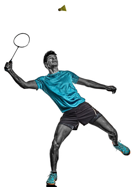羽毛球运动员青年男子孤立的白色背景图片下载