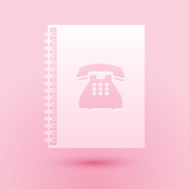剪纸电话本图标孤立在粉红色的背景。地址簿。电话簿。纸艺术风格。向量图片下载