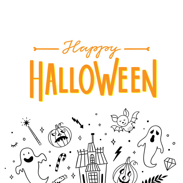 万圣节矢量概念的贺卡和海报。可爱的万圣节模板与插图和字母图片下载