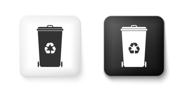 黑白回收站与回收符号图标隔离在白色背景。垃圾桶图标。垃圾桶的迹象。回收篮图标。方形按钮。向量图片下载