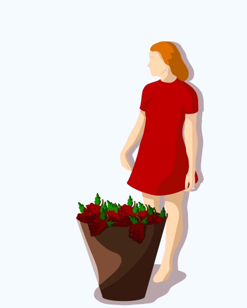 站在挂着红葡萄的篮子旁边的女人图片下载