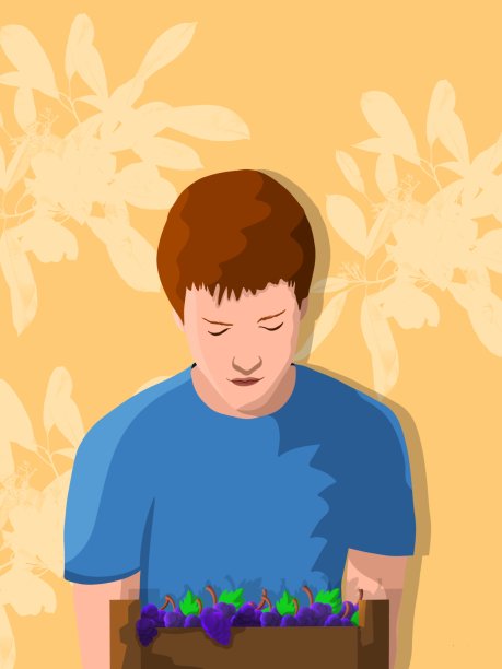 拿着红葡萄篮子的少年图片下载