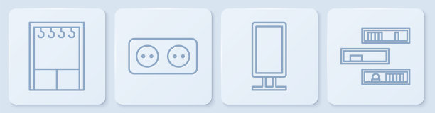 集衣柜、大通体镜、电源插座、书架等于一体。白色正方形按钮。向量图片下载