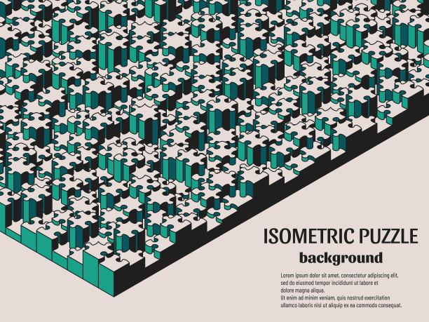 拼图游戏的等距背景与许多彩色的块。抽象的马赛克模板图片下载