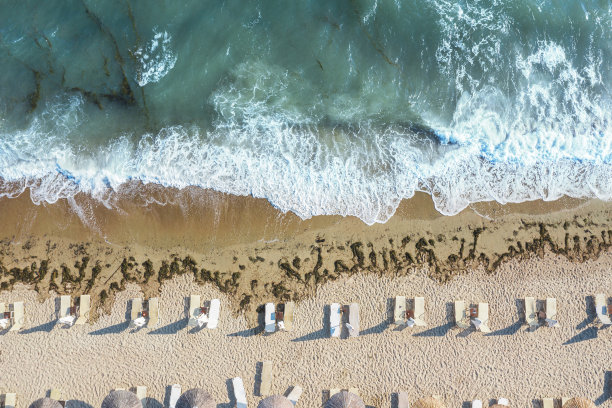 海滩和大海的鸟瞰图图片下载