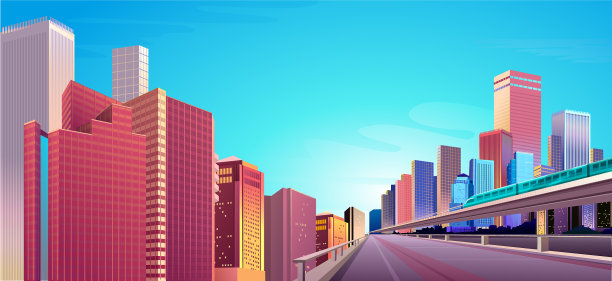 城市街道建筑天际线视图图片下载