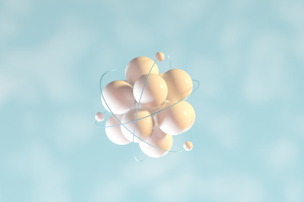 原子球与青色有机背景，3d渲染。图片下载