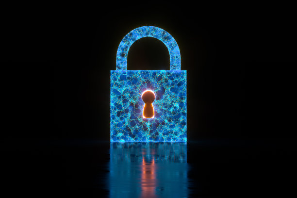 安全锁与发光素描线，3d渲染。图片下载