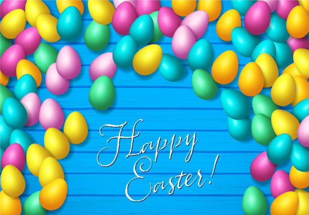 复活节画框上点缀着五颜六色的快乐彩蛋图片下载