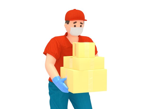 戴防护口罩的3D快递员图片下载