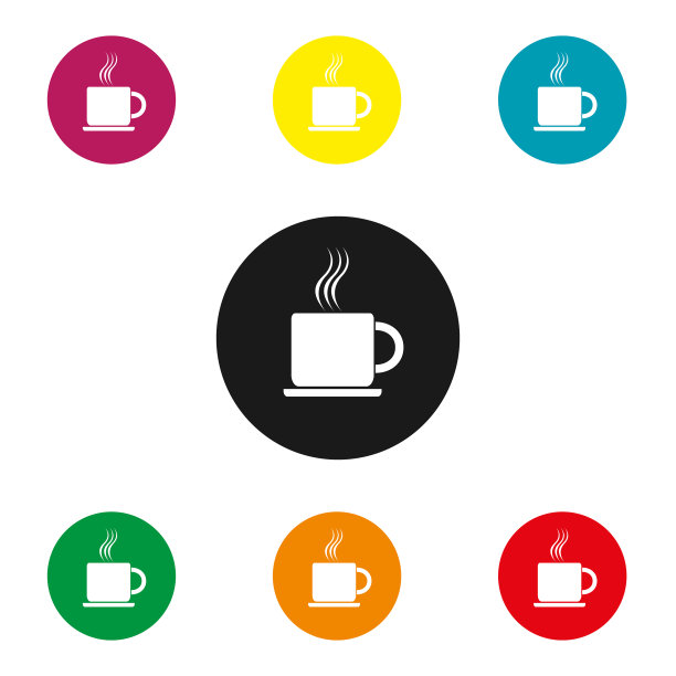 把热咖啡放在一套圆碟上图片下载