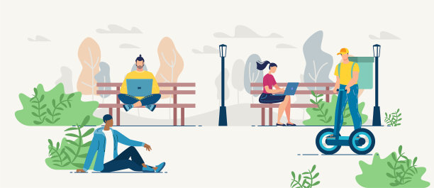 在公园休息、工作的人们会点新鲜小吃图片下载