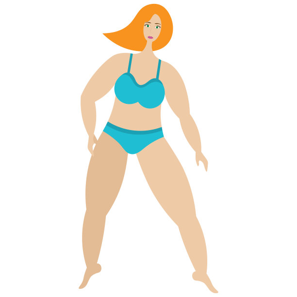 这个女人从事体育运动。身体积极的。矢量插图。孤立的白色背景。平的风格。超重的迷人的女士。穿比基尼的女孩。爱你的身体。短发的夫人。加上大小的模型。图片下载