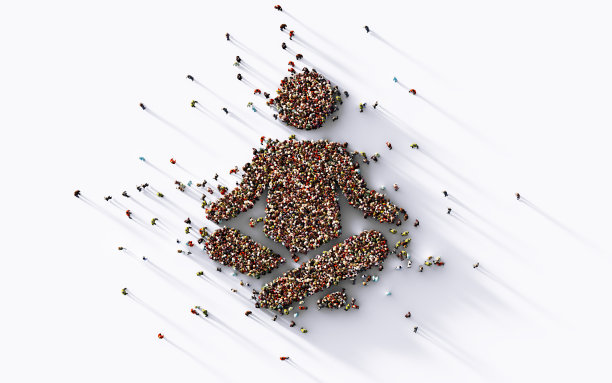 在白色背景下，人群形成了一个人做瑜伽的象征图片下载