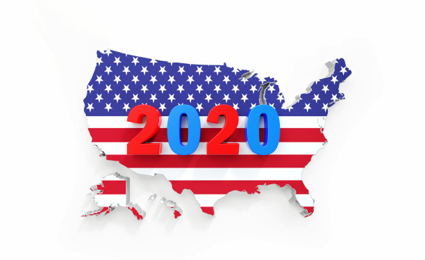 2020年总统选举概念- 2020写在美国州边界上，用美国国旗纹理图片下载