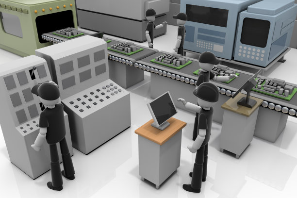 在工厂工作的人。操作这台机器。制造精密机器。三维演示图片下载