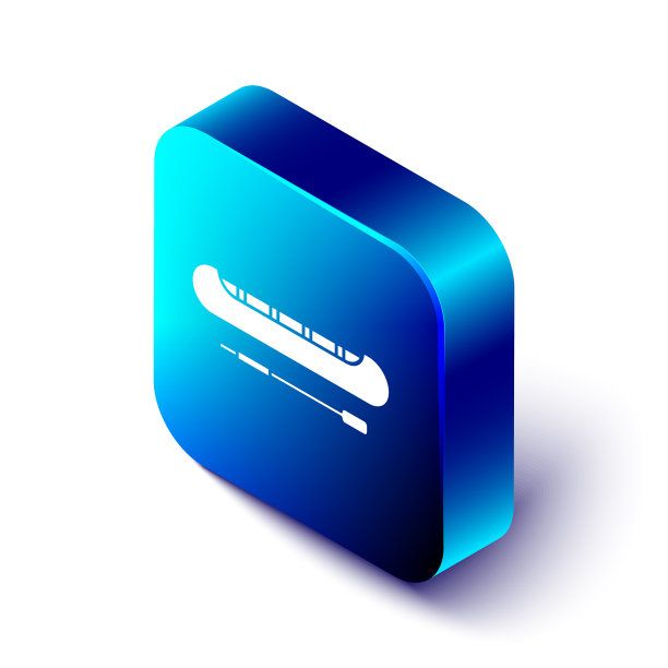 等距皮艇和桨图标孤立在白色图片下载