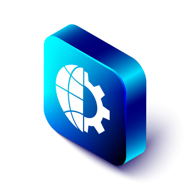 等距地球和齿轮或齿轮图标图片下载