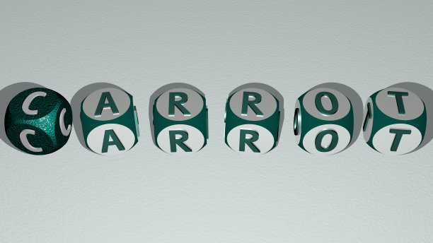 胡萝卜纵横字谜，由立方体字母排列在镜子地板上，概念含义和呈现。背景和食物。三维演示图片下载