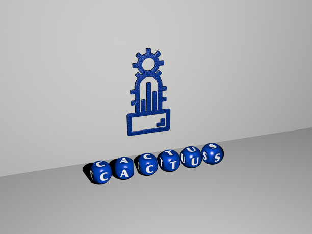 CACTUS的三维插图图形和文字制作，由金属骰子字母为相关含义的概念和表示。背景和绿色图片下载