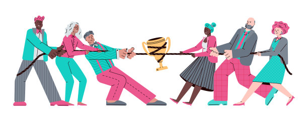 业务团队拔河竞赛平面卡通图片下载