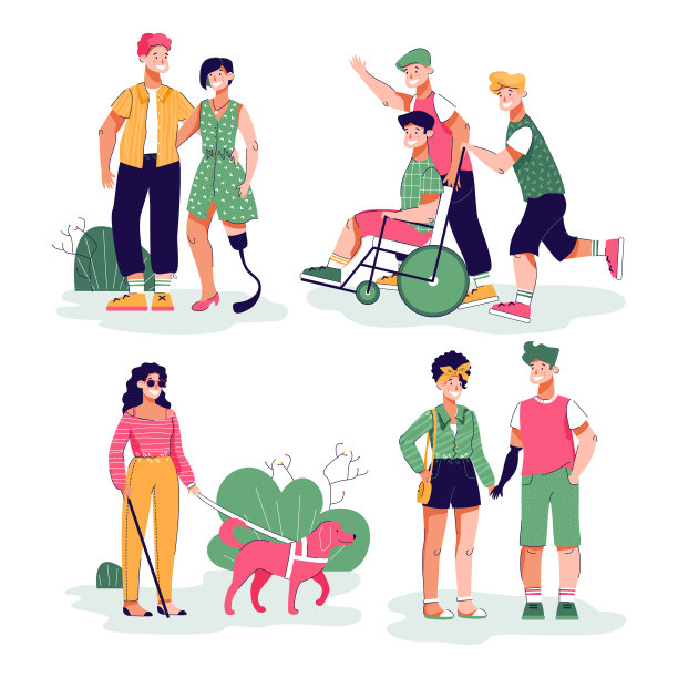 残疾人日常活动平面卡通图片下载