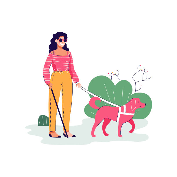 盲女人物与导盲犬平面素描图片下载