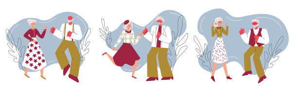 横幅上有老年人跳舞的小品卡通图片下载