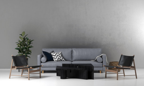 现代客厅的室内设计和混凝土墙面背景图片下载