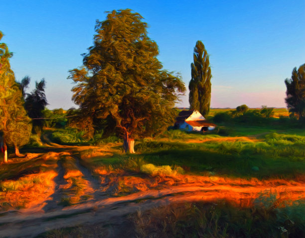 石油山水画图片下载