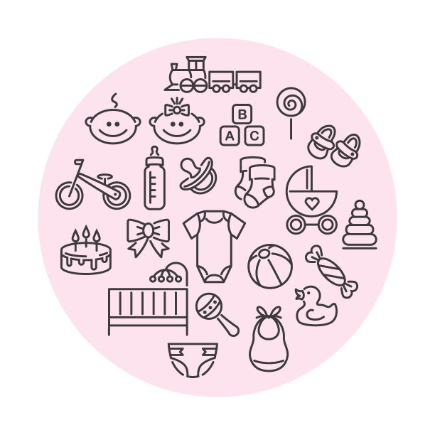 婴儿图标的矢量集。线条艺术标志图片下载