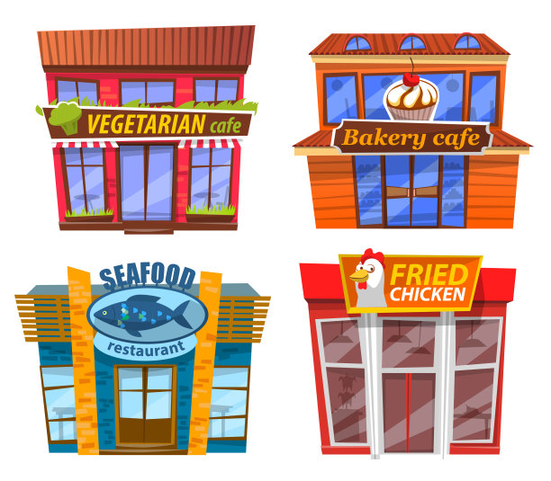 海鲜和鸡肉，素食和面包店咖啡馆图片下载